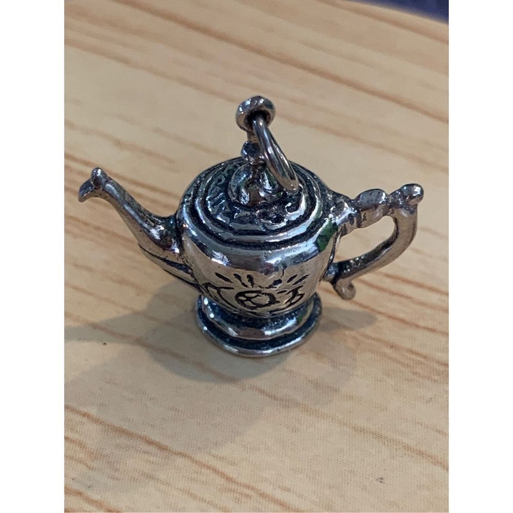 .925 Vintage Coffee Tea Pot Sterling Silver Jewelry Charm